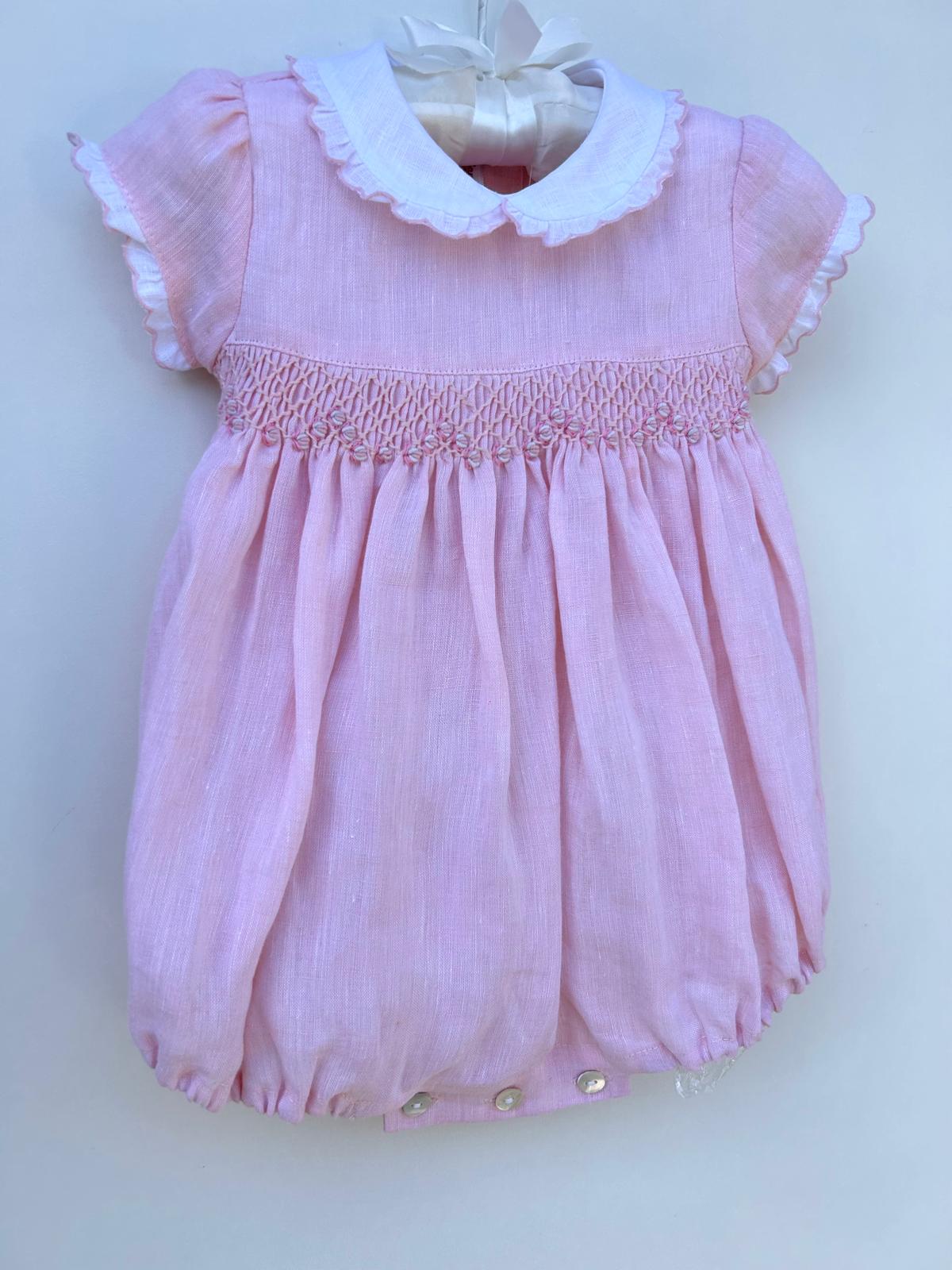 Pagliaccetto in lino con punto smock LES ENFANT DE GISELE