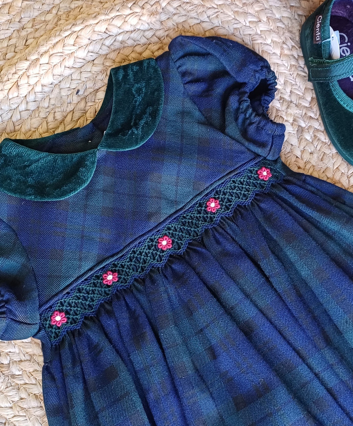 Abito tartan blu fiore rosso - Abiti - malvi