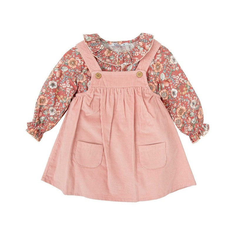 Completo salopette e camicia fiori bordeax - Abiti - BABIDU