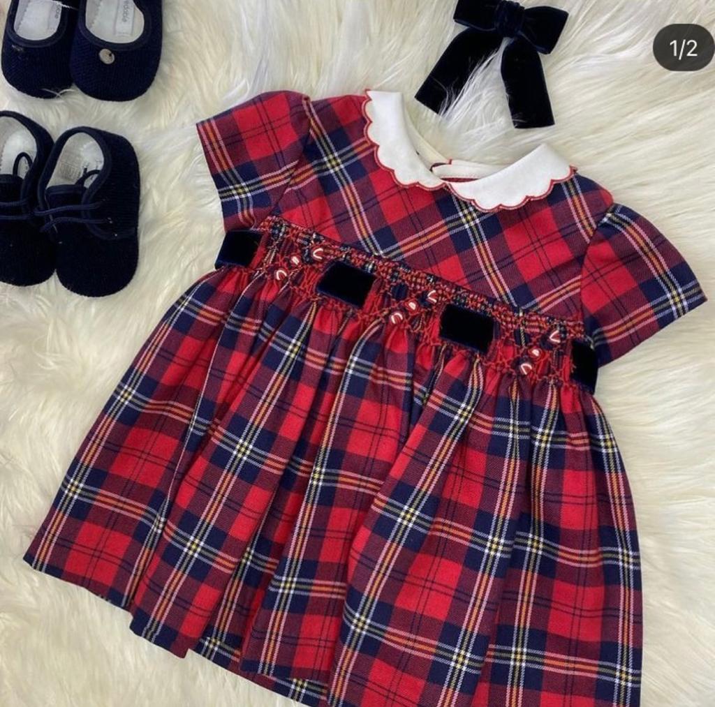 Abito tartan con collo fiore rosso - Abiti - LES ENFANT DE GISELLE