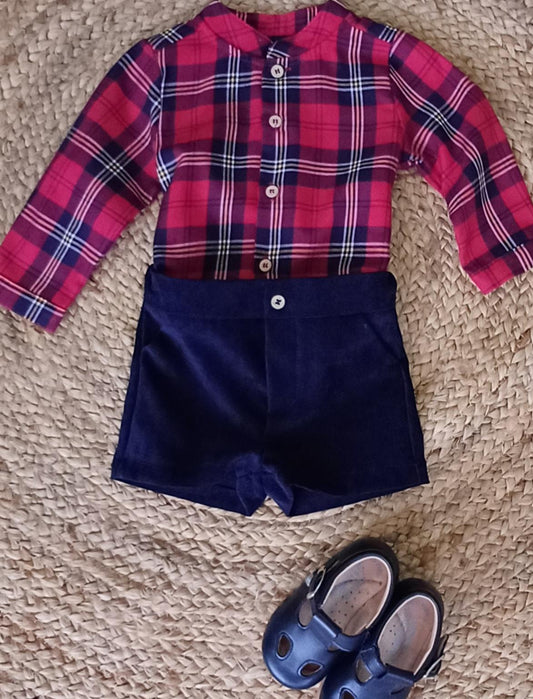 Completo camicia tartan shorts blu - Completi - BABIDU