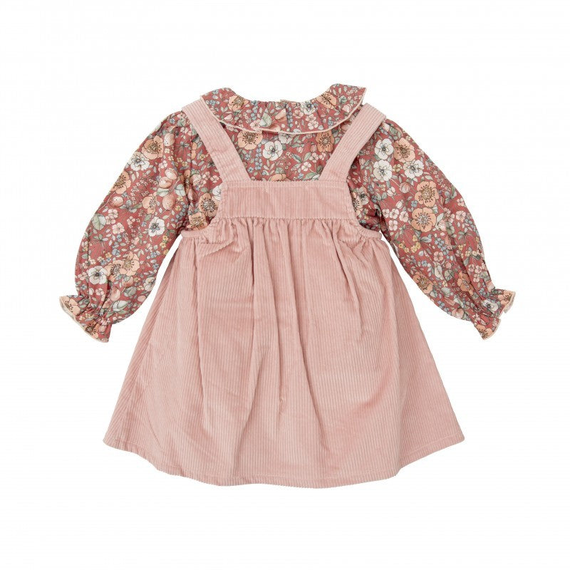 Completo salopette e camicia fiori bordeax - Abiti - BABIDU