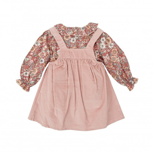 Completo salopette e camicia fiori bordeax - Abiti - BABIDU