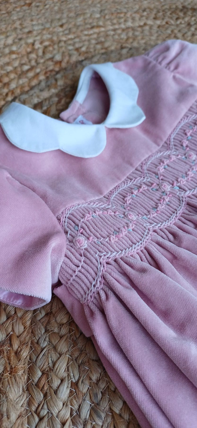 Abito in velluto rosa punto smock ovale - Abiti - LES ENFANT DE GISELLE