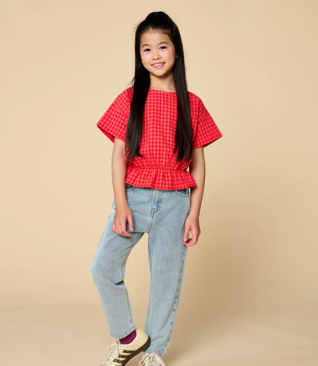 Camicetta Elastico in Vita Check Rosso - Camicie - Petit Blush