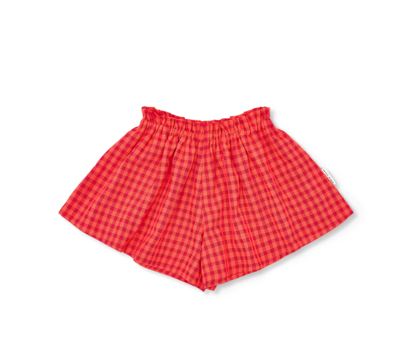 Ruffle Short Check Red - shorts - Petit Blush