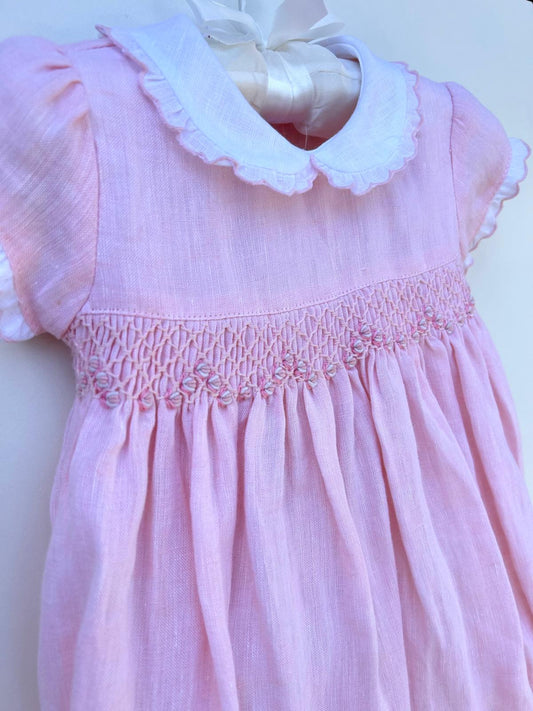 Pagliaccetto in lino con punto smock LES ENFANT DE GISELE