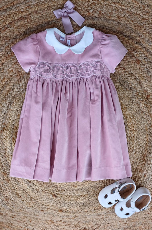 Abito in velluto rosa punto smock ovale - Abiti - LES ENFANT DE GISELLE