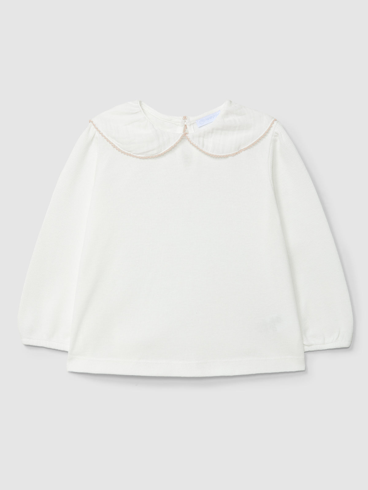 Maglia a maniche lunghe con colletto a nido d'ape e bordo a picot. - T-Shirt e Polo - Laranjinha